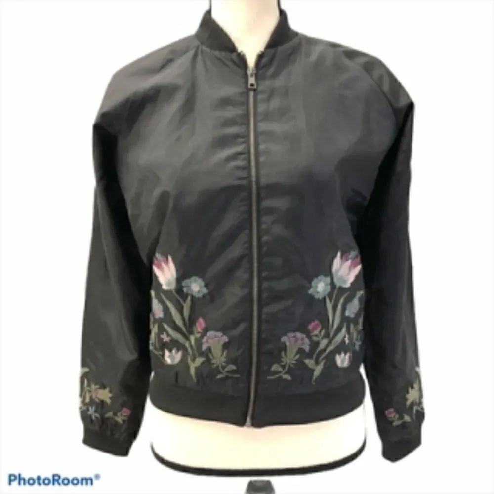Love Fire Bomber Jacket with Floral Embroidery